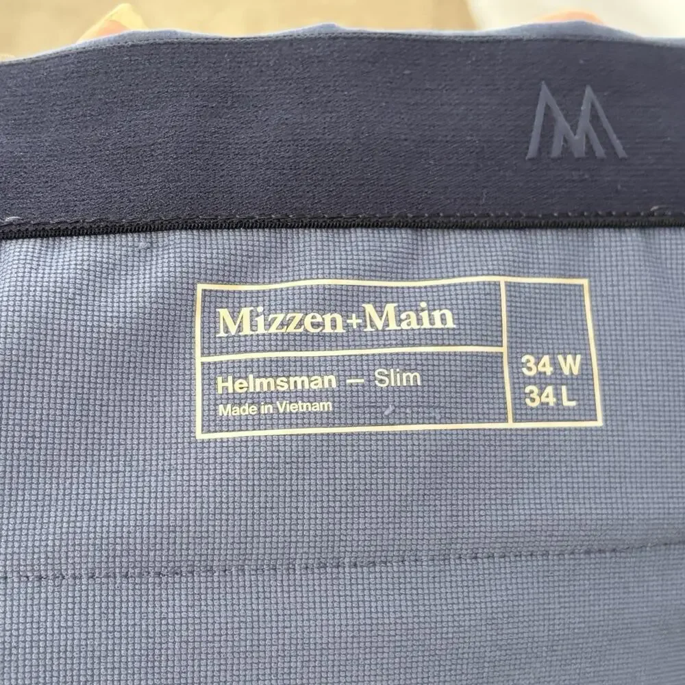 Mizzen Main Pants Mens 34x34 Blue Helmsman Slim Chino Performance Golf Active